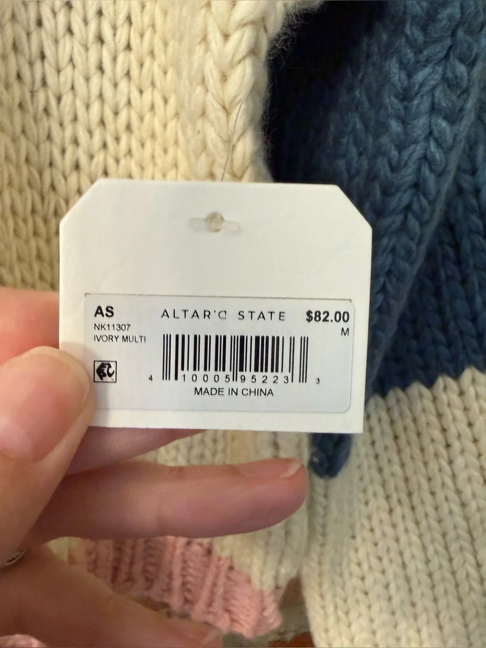 S47 - Altar'd State Cream, Blue & Pink Colorblock Crewneck Sweater